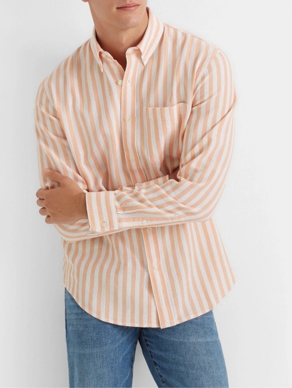 Like New! Club Monaco Button Down Collar Striped Waffle Knit Cotton Shirt